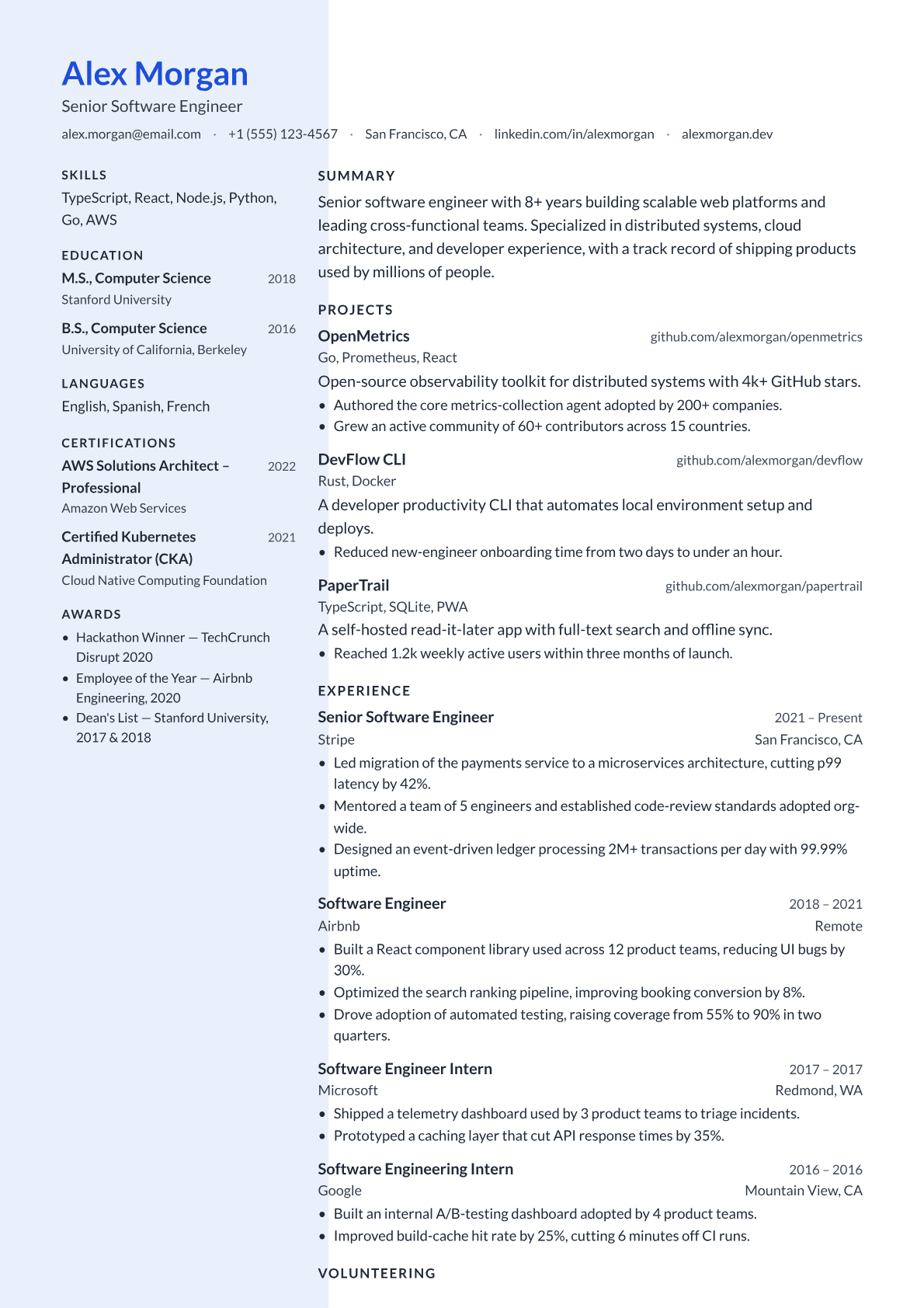 Summer Marketing Intern resume template