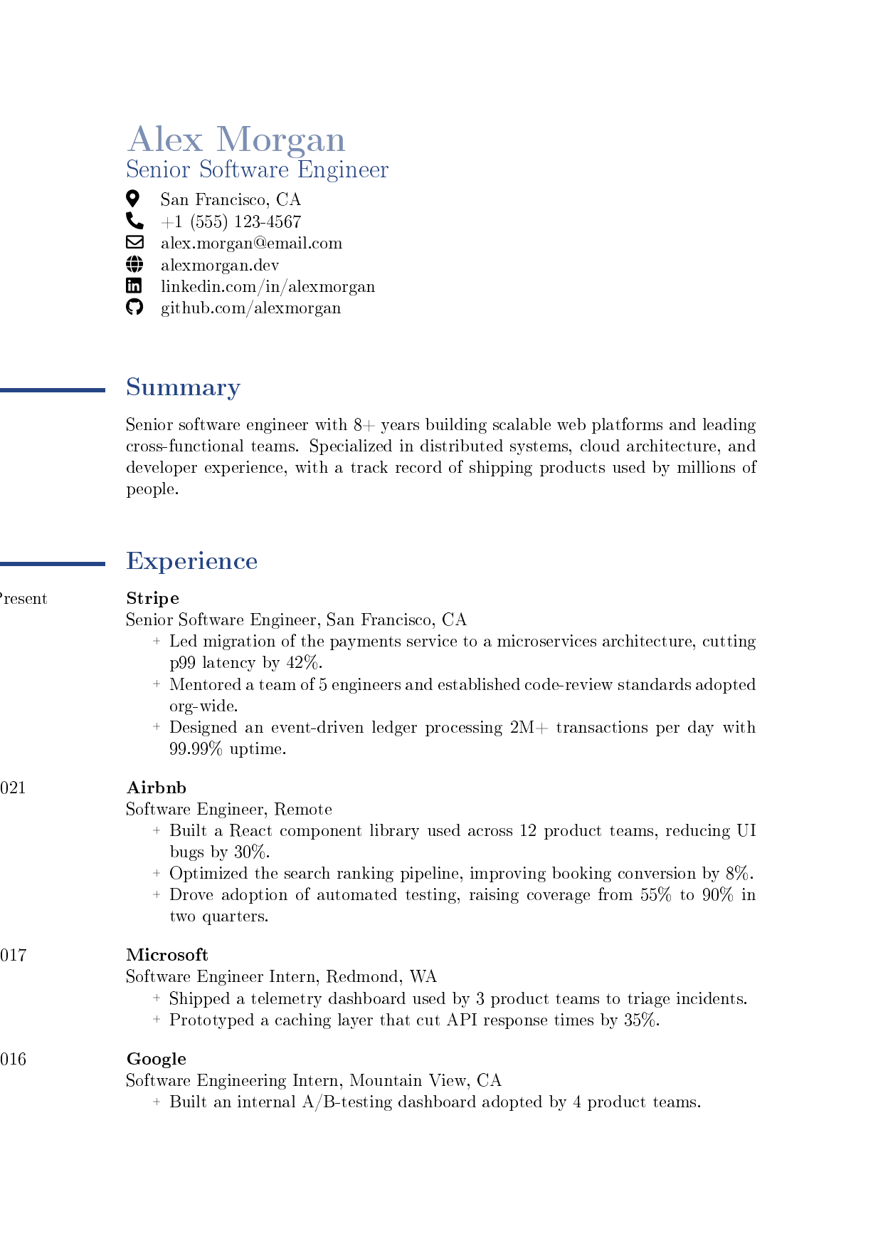 Portfolio Manager LaTeX resume template
