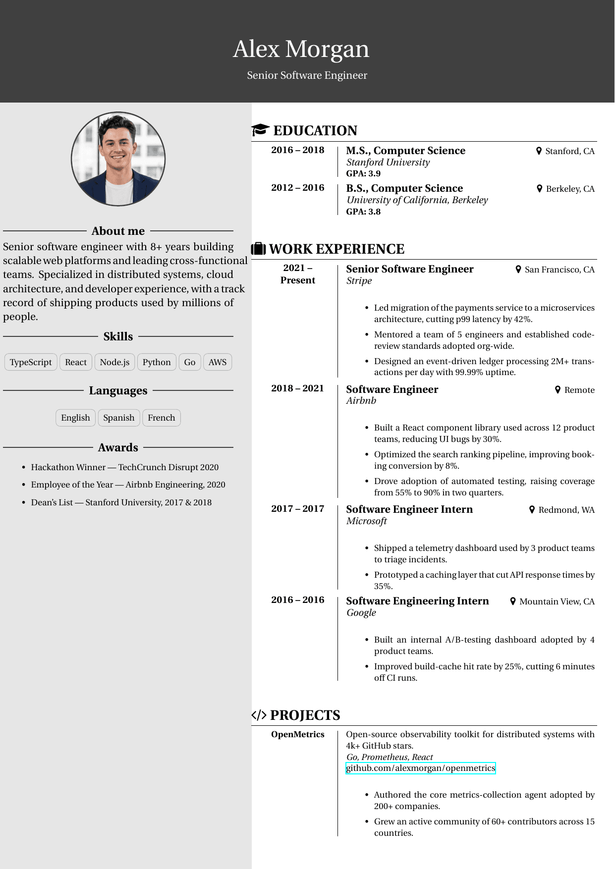 Translator LaTeX resume template