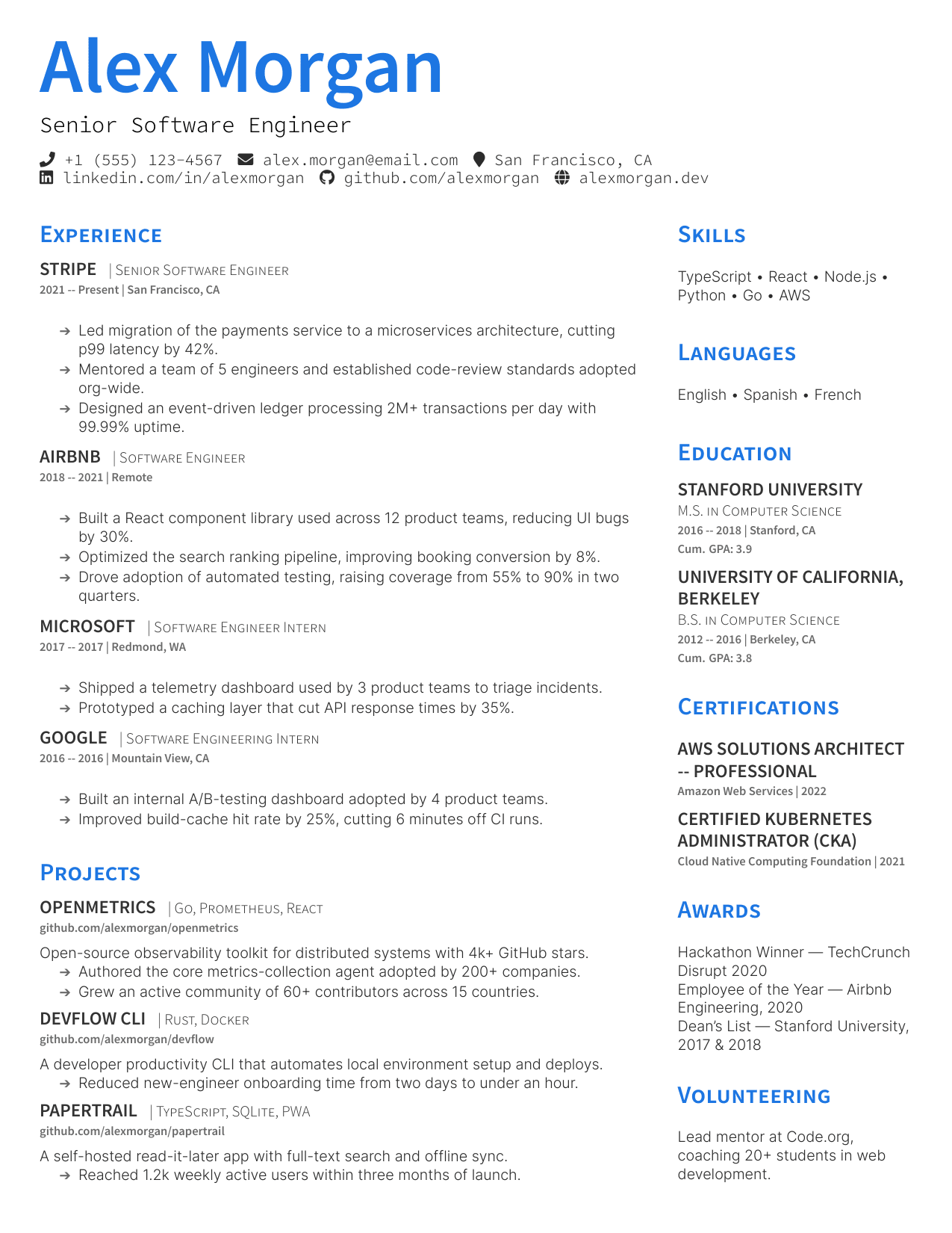 PlushCV LaTeX resume template