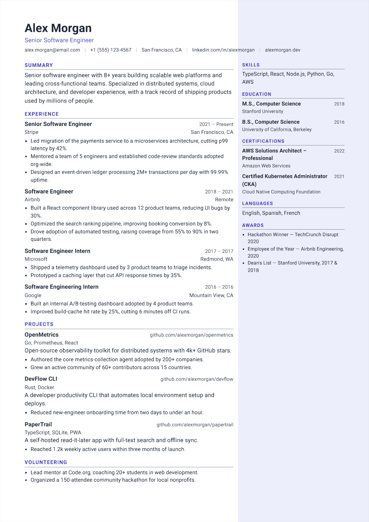 Big Data Engineer resume template