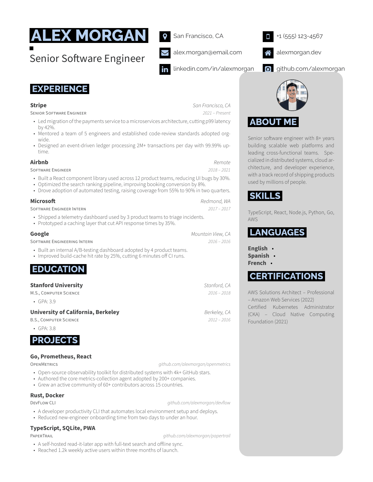 Truck Driver LaTeX resume template