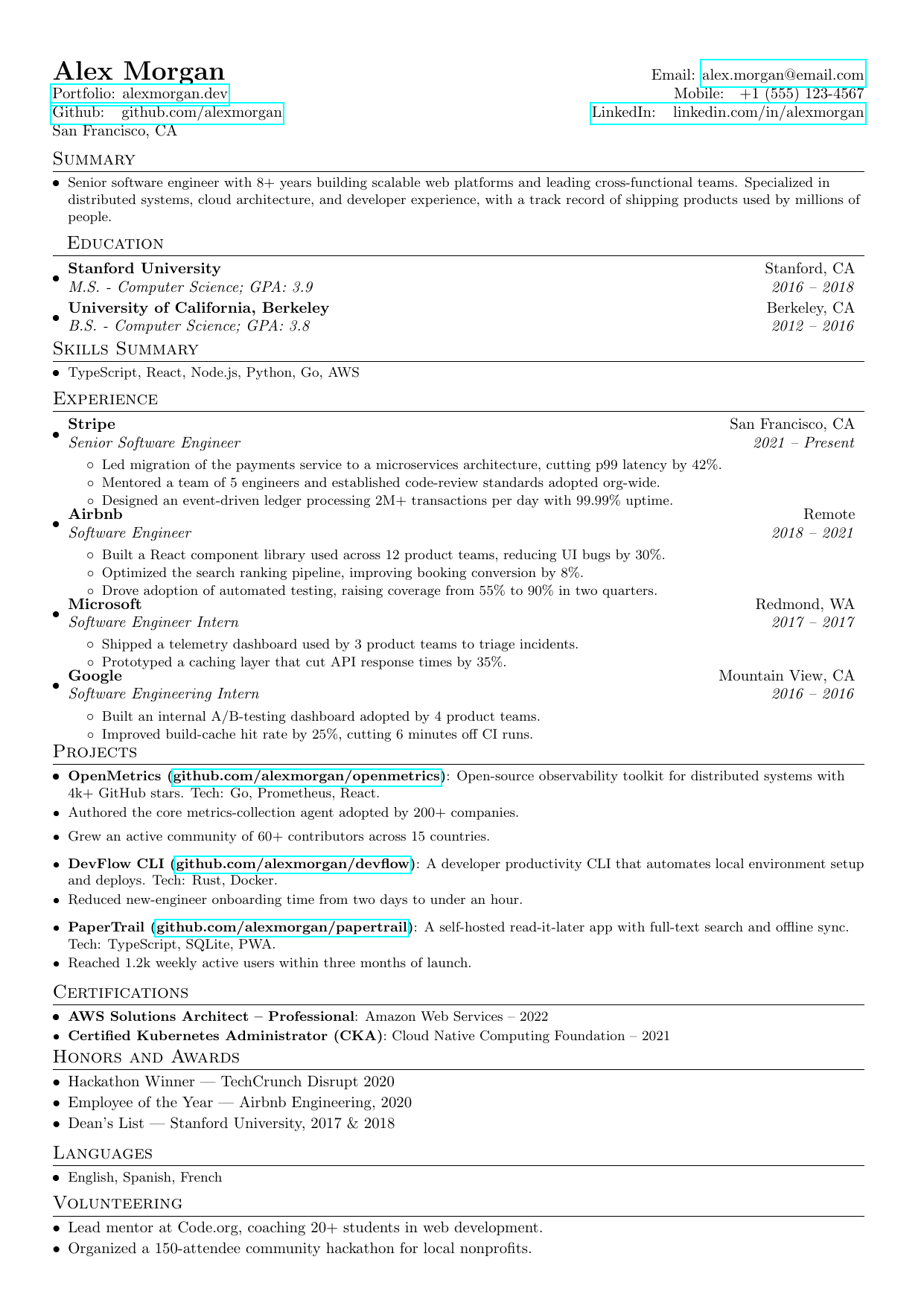 Electrical Engineer LaTeX resume template