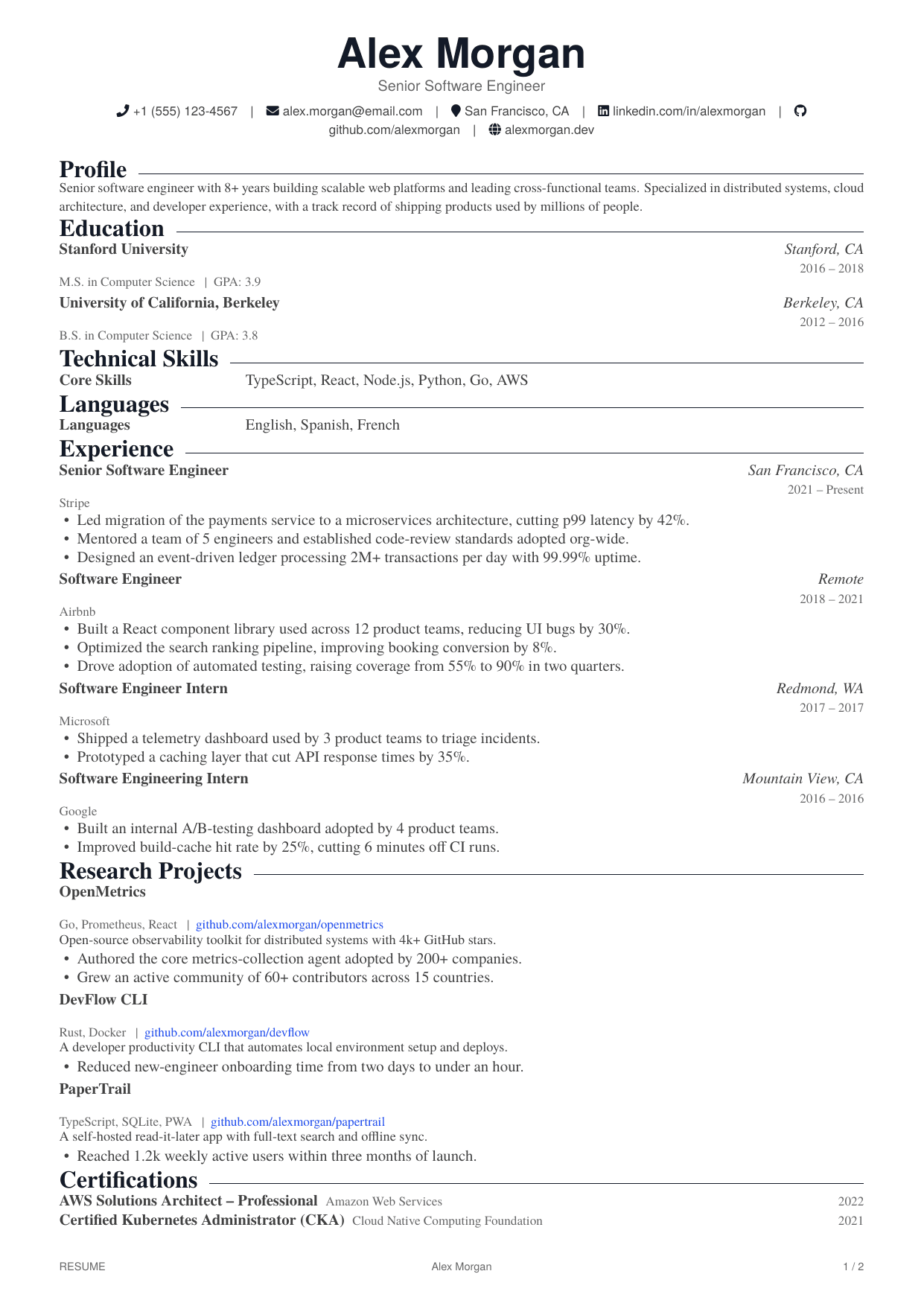 Research Scientist resume template