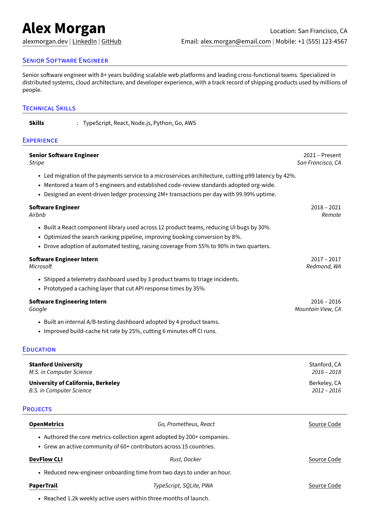Content Writer LaTeX resume template