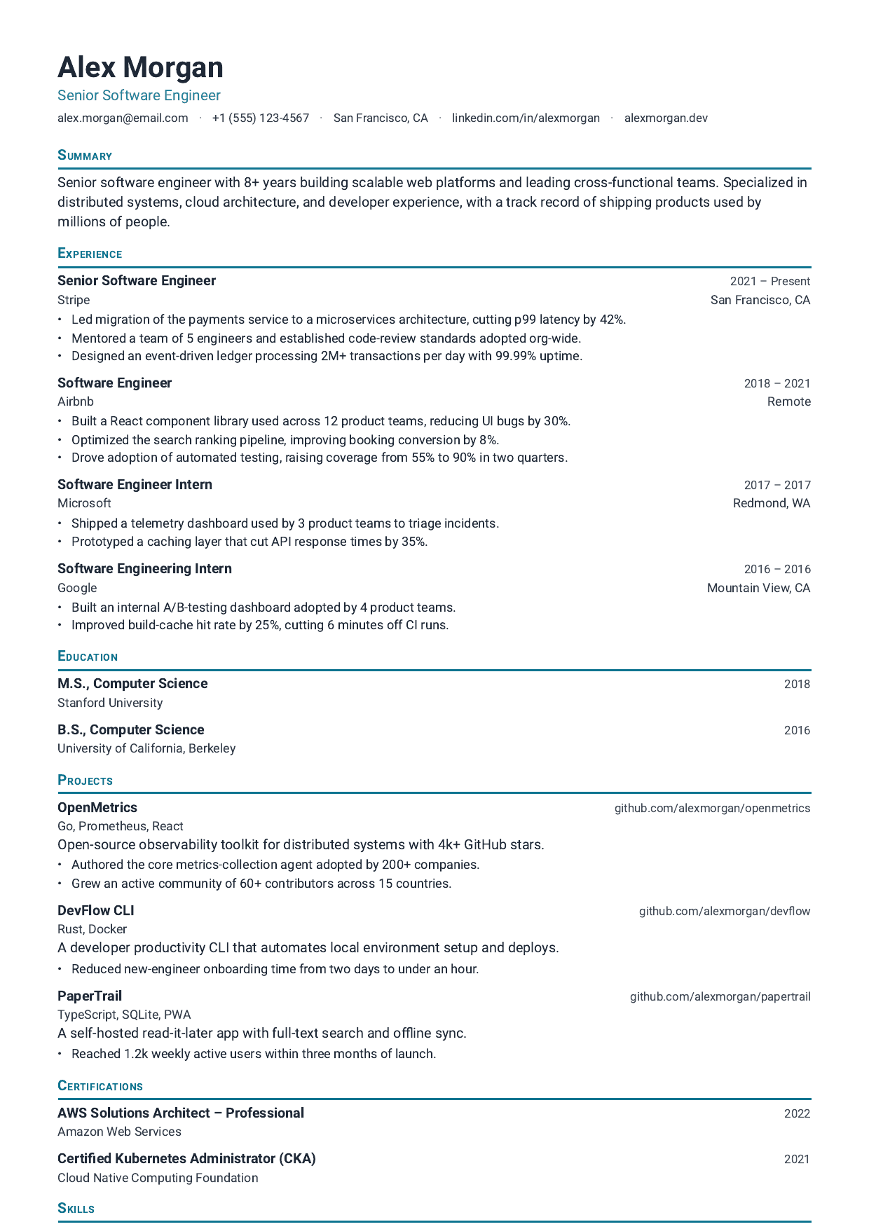 Senior Platform Engineer resume template