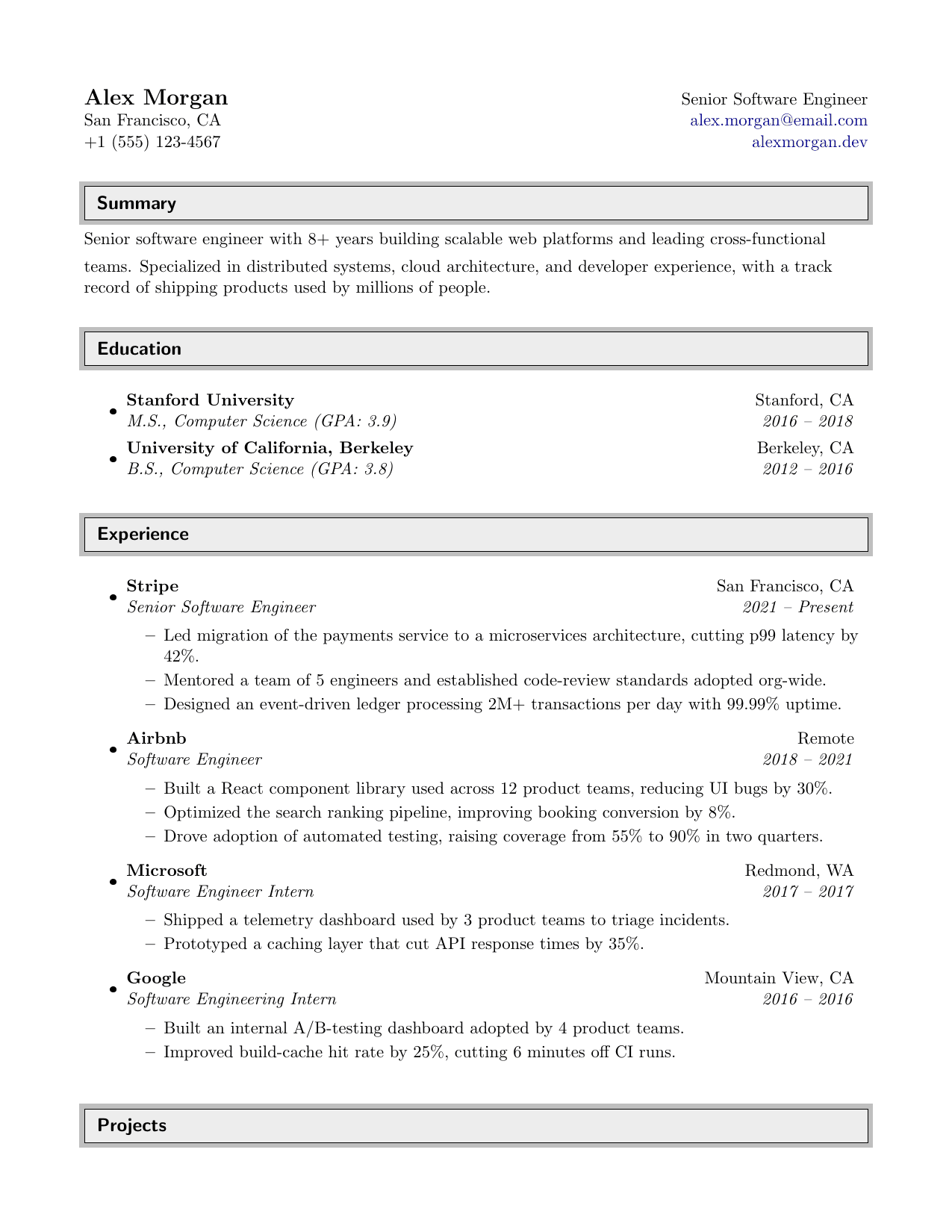 Civil Engineer LaTeX resume template