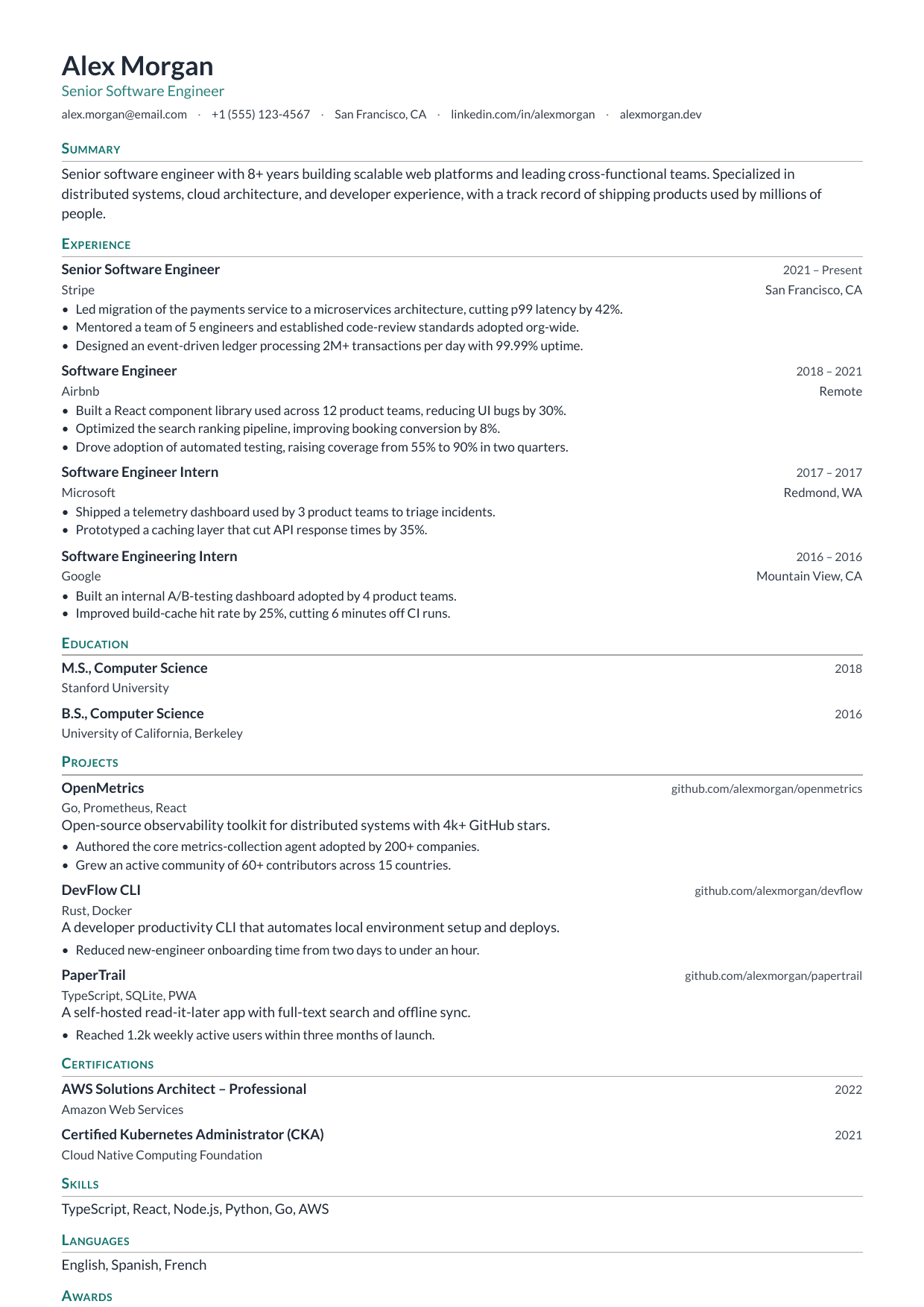 Senior Retail Manager resume template