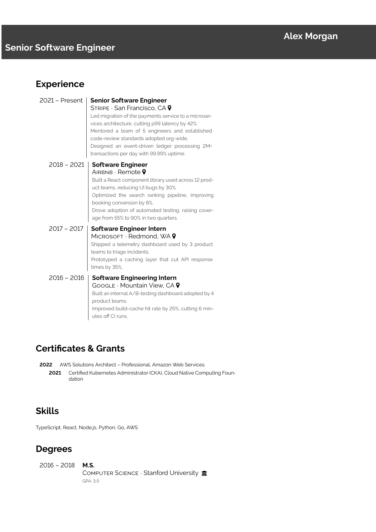 Data Science Intern LaTeX resume template