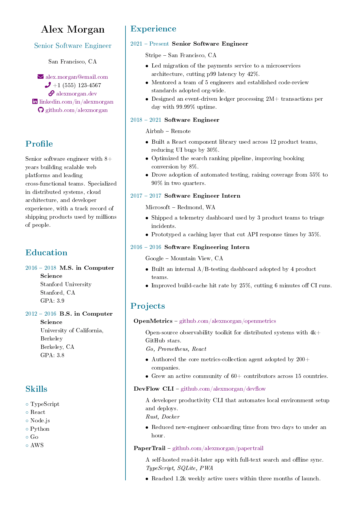 Medical Assistant LaTeX resume template