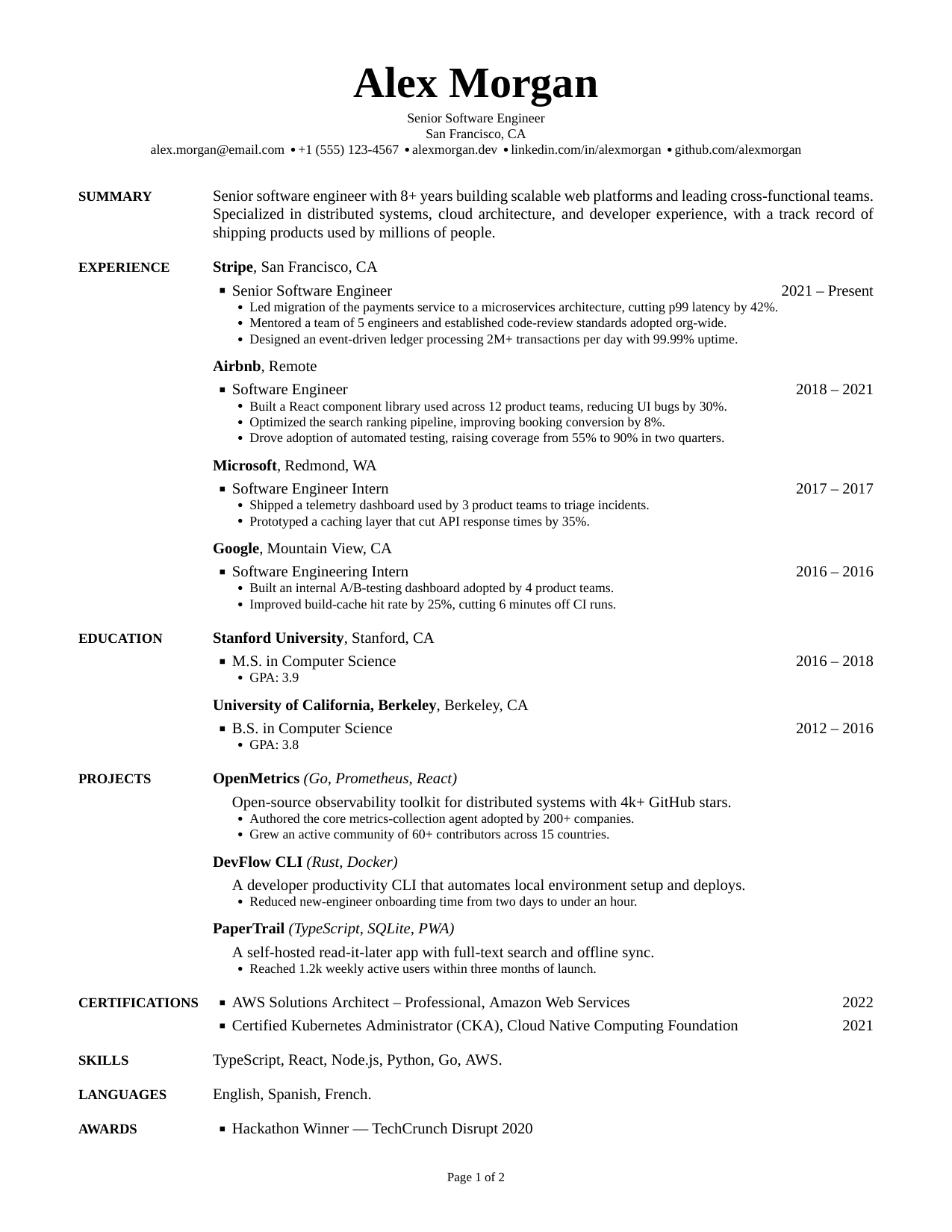 Office Manager LaTeX resume template