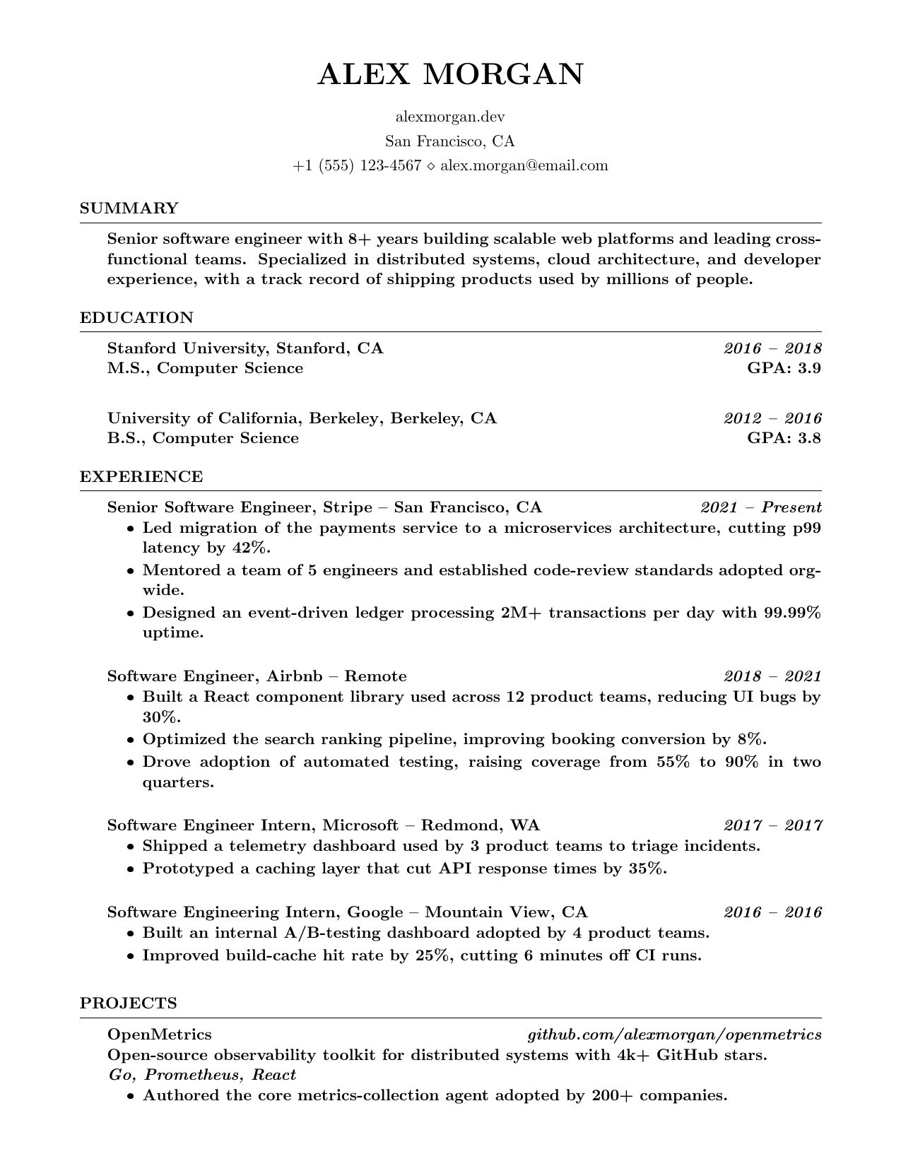 Customer Service Representative LaTeX resume template