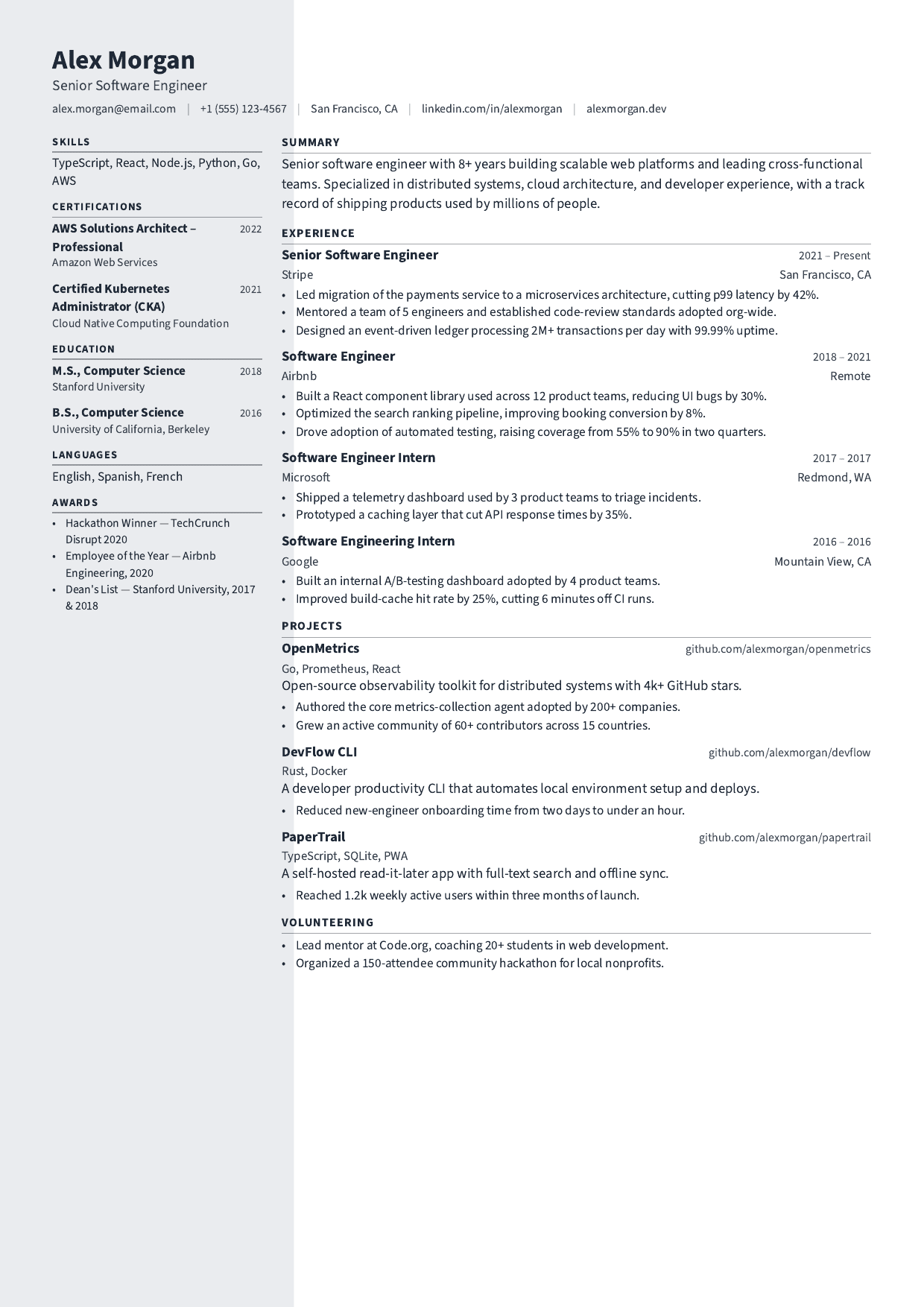Senior Construction Manager resume template