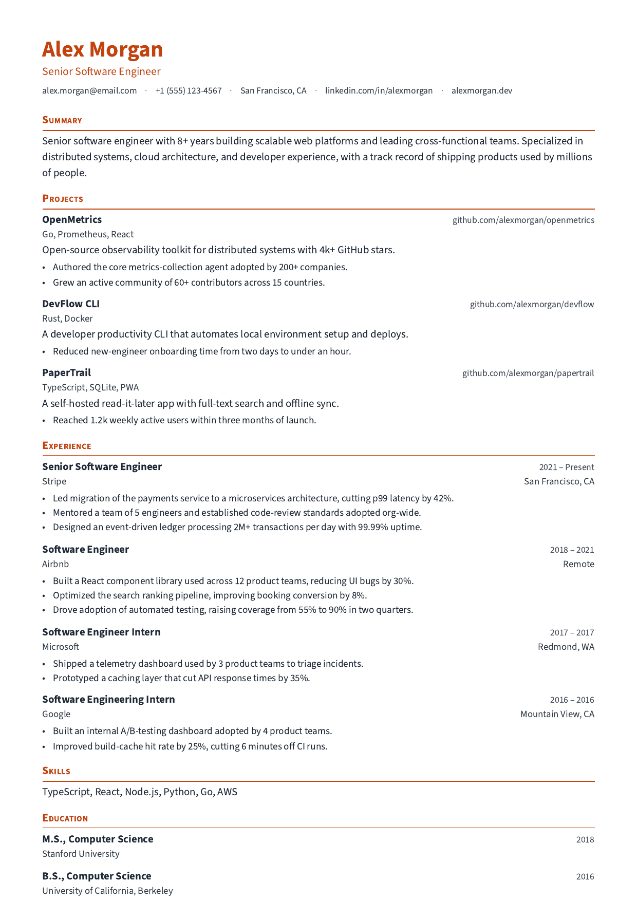 Full Stack Developer resume template