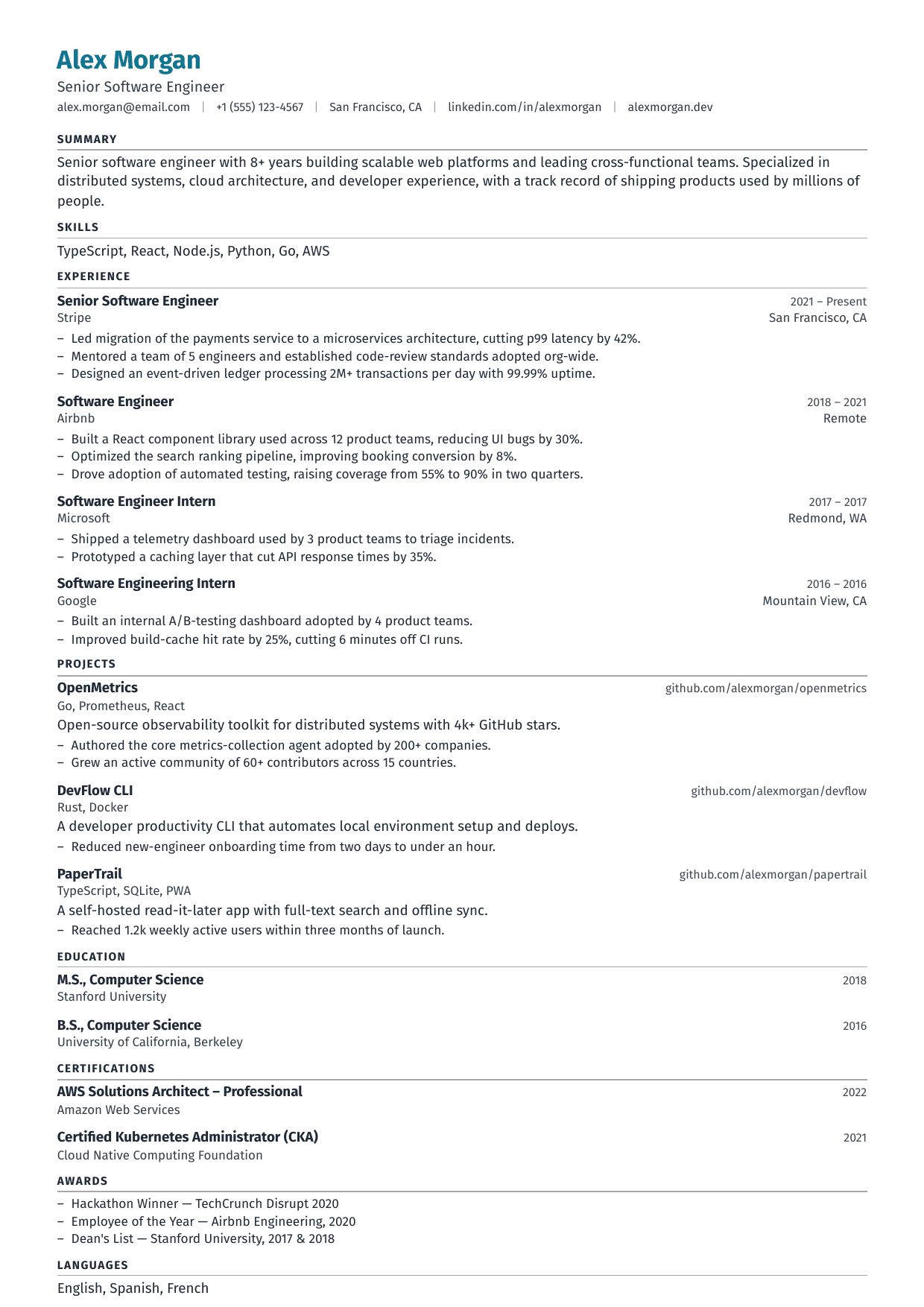 Staff Software Engineer resume template