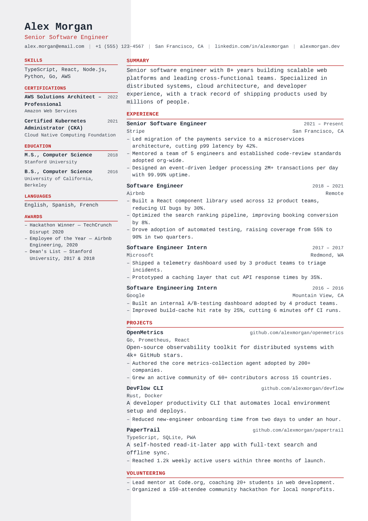 QA Automation Engineer resume template