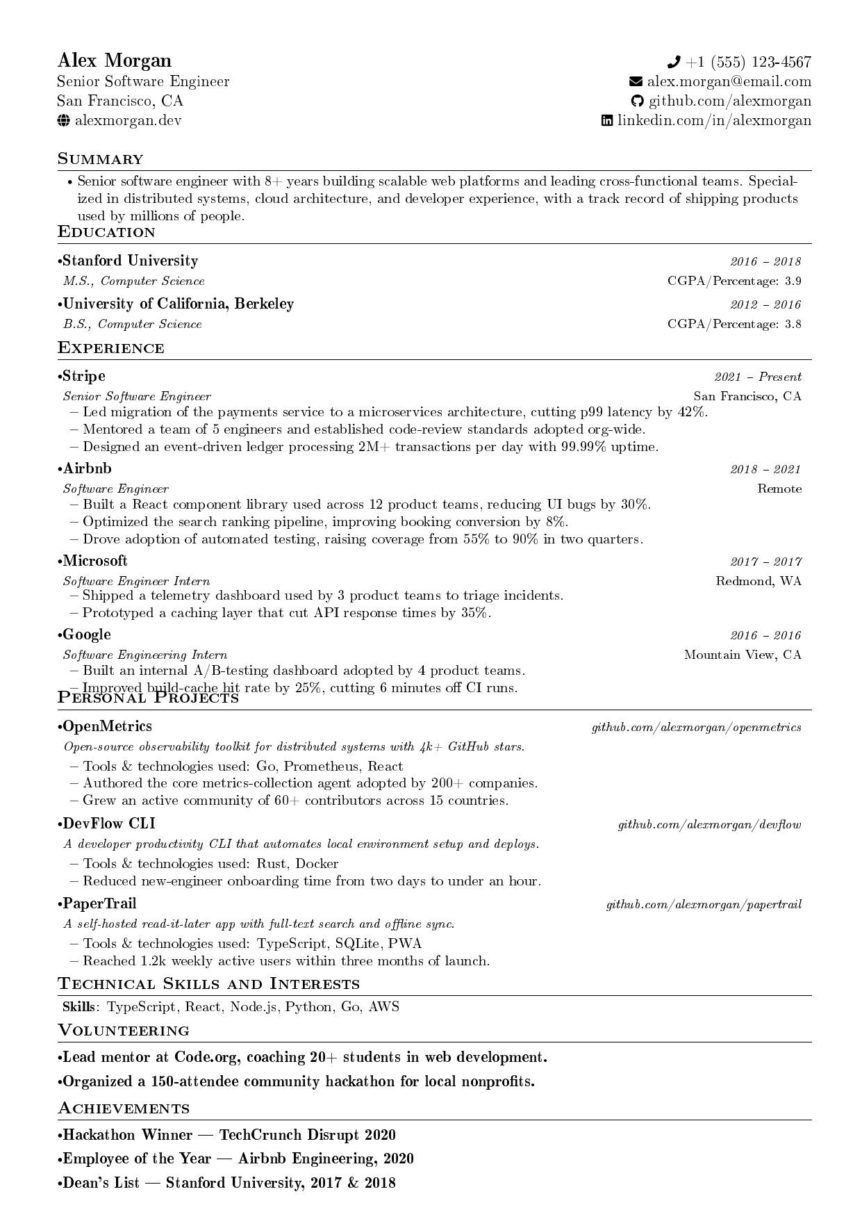 SUIIT Burla Resume LaTeX resume template