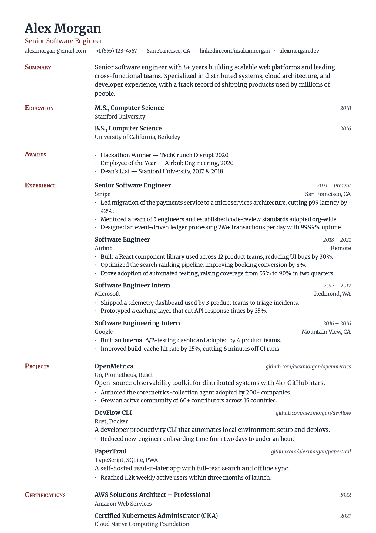 Senior Lecturer resume template