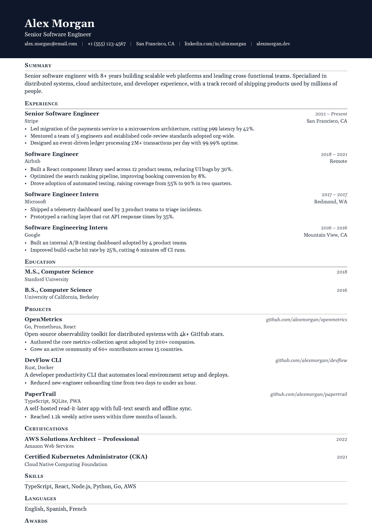 Managing Director resume template