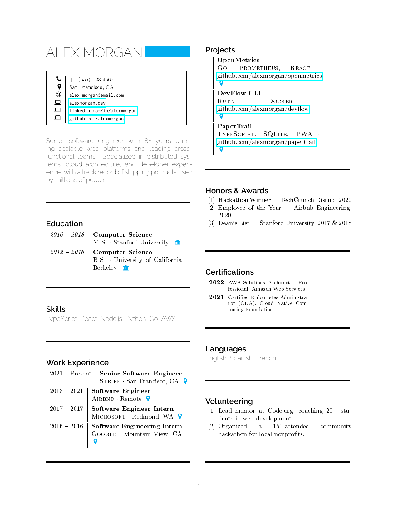 Fourth Year Student LaTeX resume template