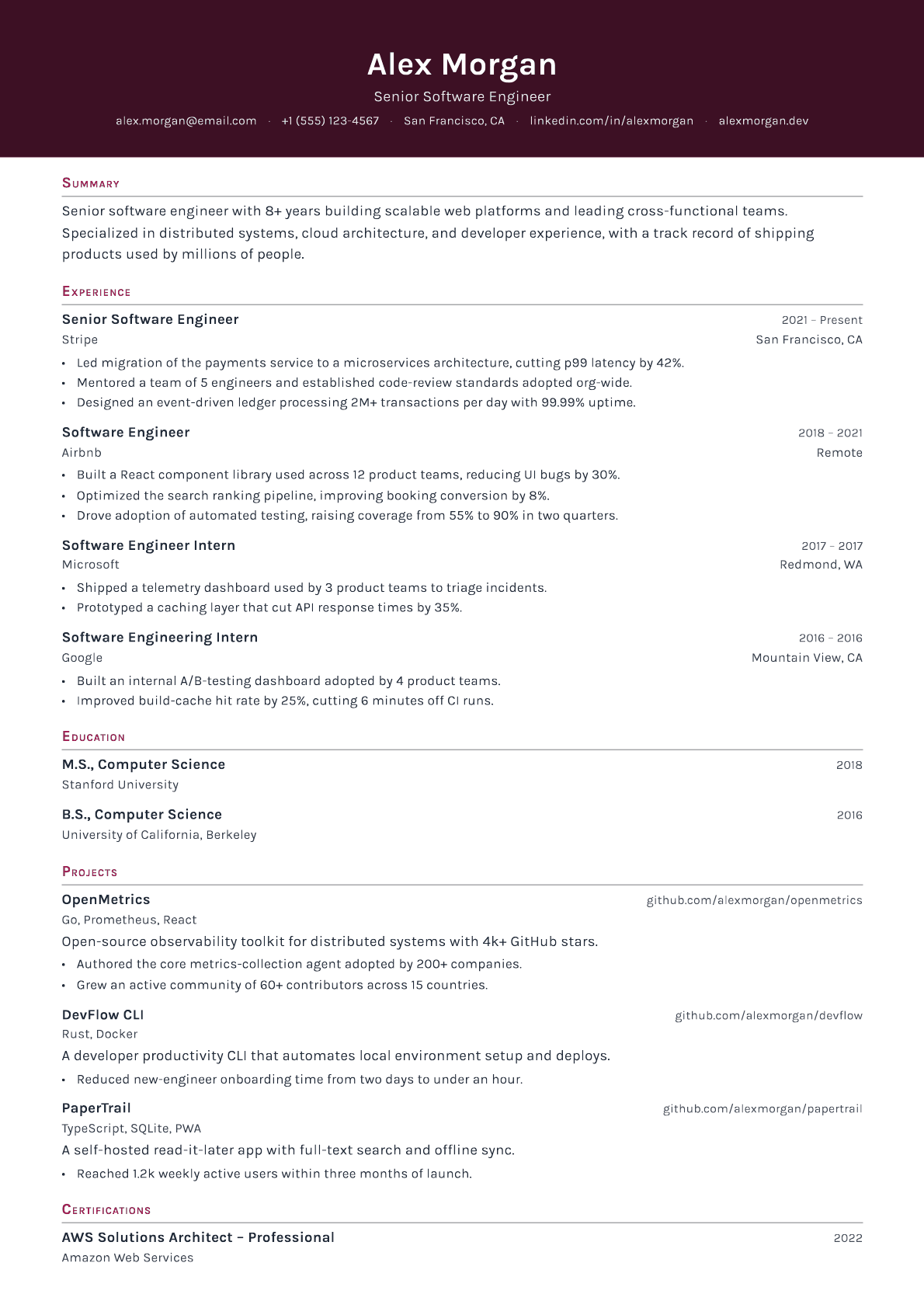 Bar Manager resume template