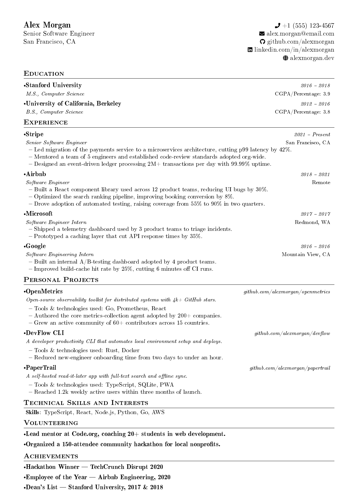 VSSUT Burla Resume LaTeX resume template