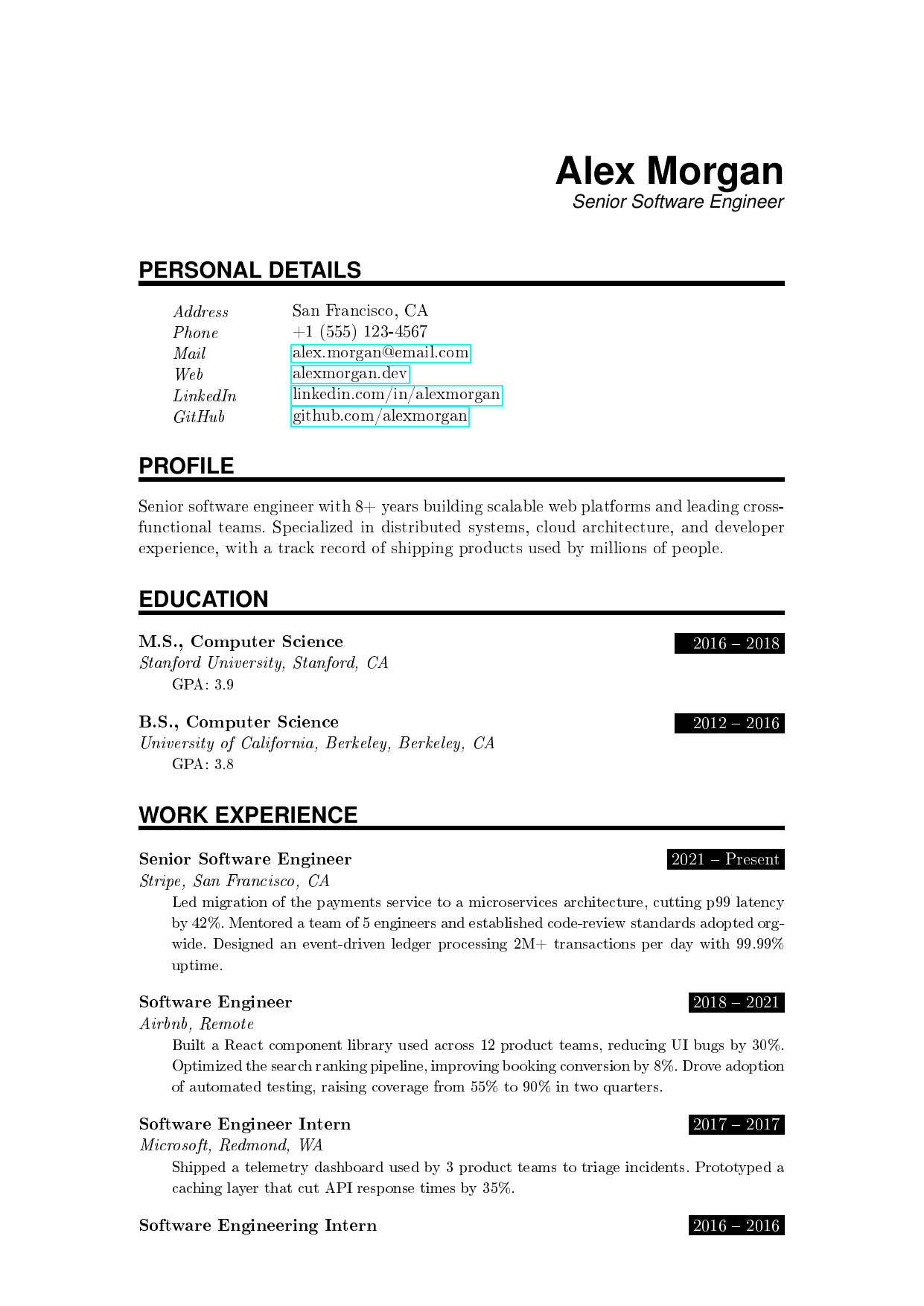 Senior Business Analyst LaTeX resume template
