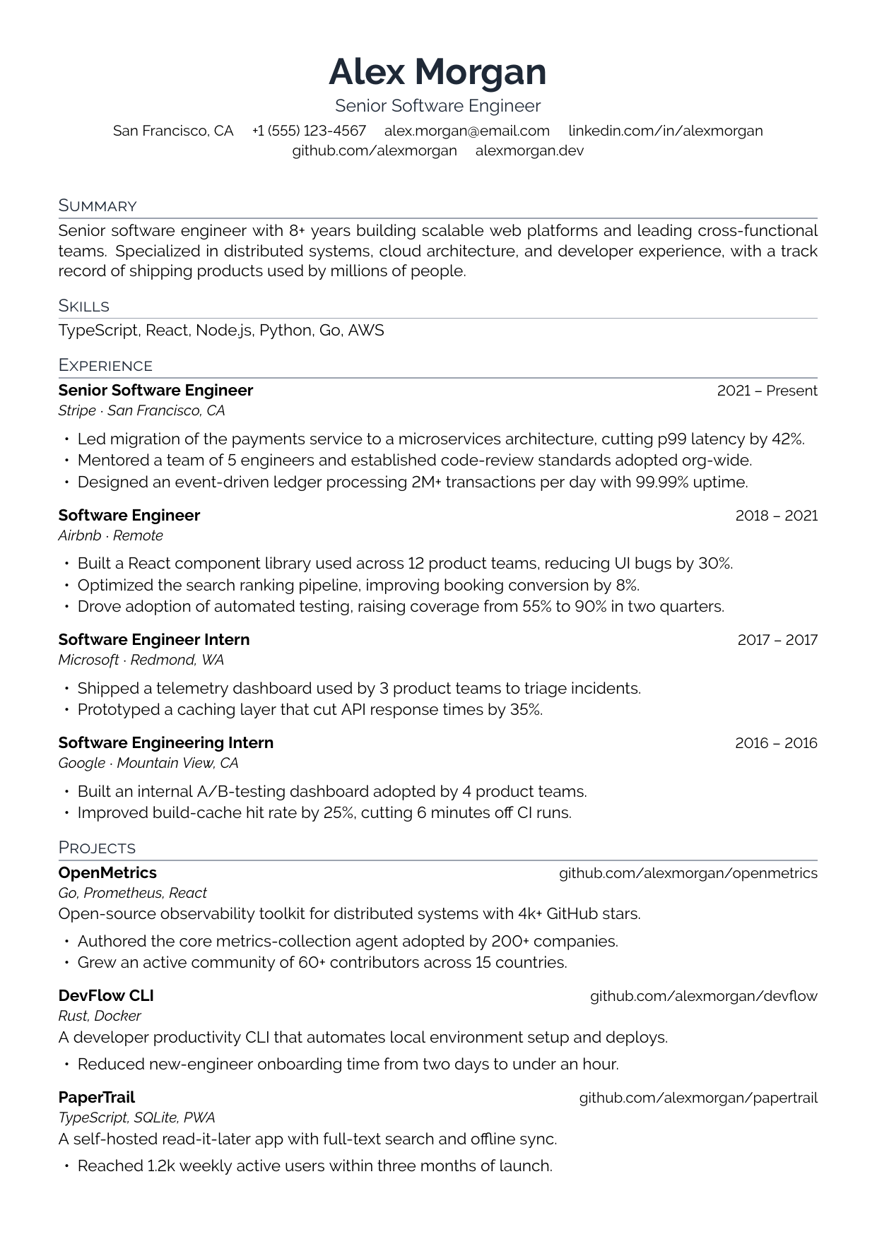 Project Manager resume template preview
